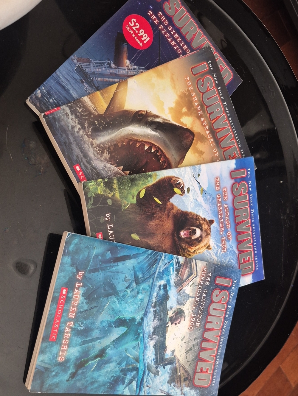 4 Scholastic I Survived Book Bundle by Lauren Tarshis , Bear, Grizzlies,hurrican